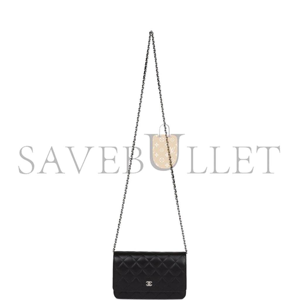 CHANEL WALLET ON CHAIN WOC BLACK LAMBSKIN SILVER HARDWARE (19*12*4cm) CHANEL WALLET ON CHAIN WOC BLACK LAMBSKIN SILVER HARDWARE (19*12*4cm)