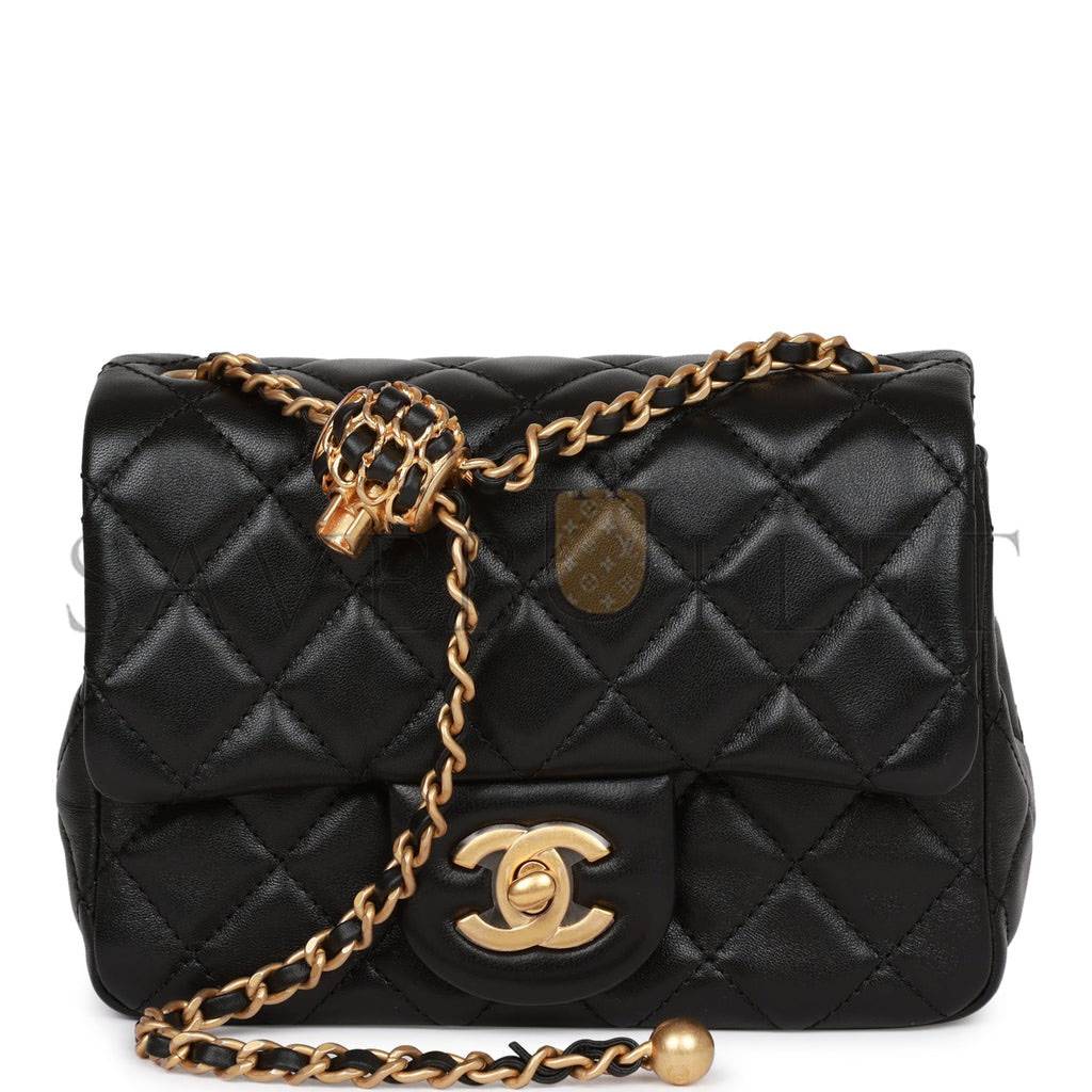 CHANEL PEARL CRUSH MINI SQUARE FLAP BAG BLACK LAMBSKIN ANTIQUE GOLD HARDWARE (17*14*8cm) CHANEL PEARL CRUSH MINI SQUARE FLAP BAG BLACK LAMBSKIN ANTIQUE GOLD HARDWARE (17*14*8cm)