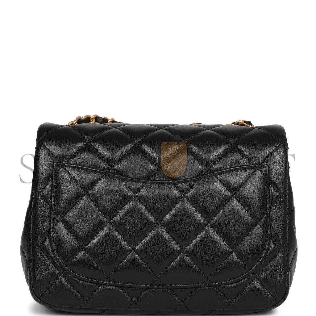 CHANEL PEARL CRUSH MINI SQUARE FLAP BAG BLACK LAMBSKIN ANTIQUE GOLD HARDWARE (17*14*8cm) CHANEL PEARL CRUSH MINI SQUARE FLAP BAG BLACK LAMBSKIN ANTIQUE GOLD HARDWARE (17*14*8cm)