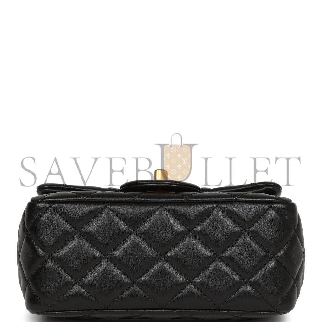 CHANEL PEARL CRUSH MINI SQUARE FLAP BAG BLACK LAMBSKIN ANTIQUE GOLD HARDWARE (17*14*8cm) CHANEL PEARL CRUSH MINI SQUARE FLAP BAG BLACK LAMBSKIN ANTIQUE GOLD HARDWARE (17*14*8cm)