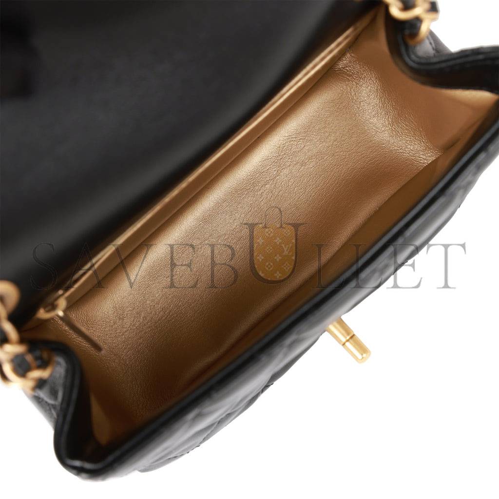 CHANEL PEARL CRUSH MINI SQUARE FLAP BAG BLACK LAMBSKIN ANTIQUE GOLD HARDWARE (17*14*8cm) CHANEL PEARL CRUSH MINI SQUARE FLAP BAG BLACK LAMBSKIN ANTIQUE GOLD HARDWARE (17*14*8cm)