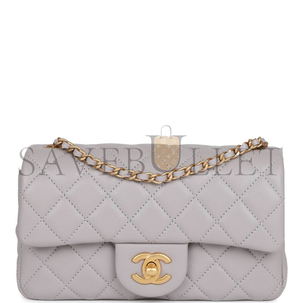 CHANEL PEARL CRUSH MINI RECTANGULAR FLAP BAG LIGHT GREY LAMBSKIN ANTIQUE GOLD HARDWARE (20*13*6cm) CHANEL PEARL CRUSH MINI RECTANGULAR FLAP BAG LIGHT GREY LAMBSKIN ANTIQUE GOLD HARDWARE (20*13*6cm)