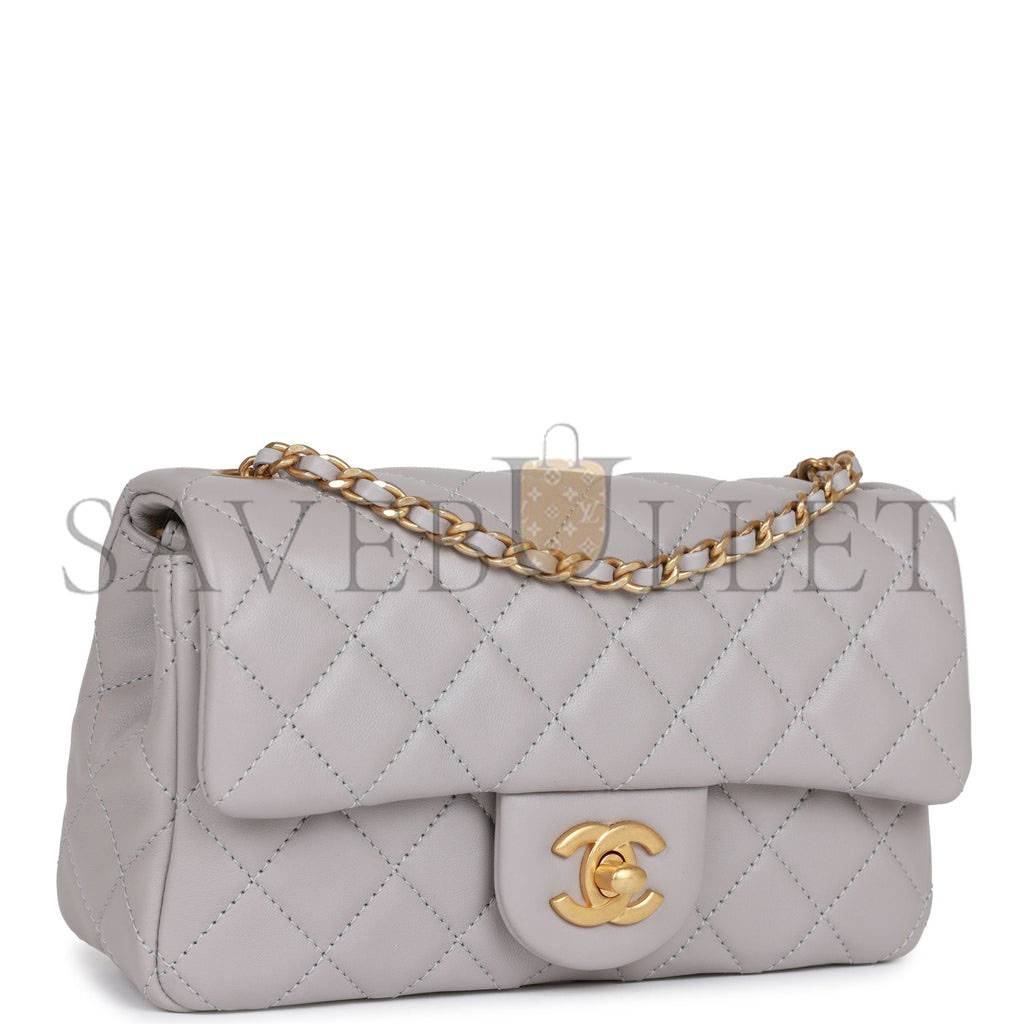 CHANEL PEARL CRUSH MINI RECTANGULAR FLAP BAG LIGHT GREY LAMBSKIN ANTIQUE GOLD HARDWARE (20*13*6cm) CHANEL PEARL CRUSH MINI RECTANGULAR FLAP BAG LIGHT GREY LAMBSKIN ANTIQUE GOLD HARDWARE (20*13*6cm)