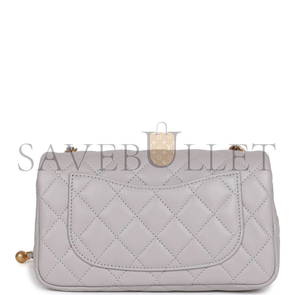 CHANEL PEARL CRUSH MINI RECTANGULAR FLAP BAG LIGHT GREY LAMBSKIN ANTIQUE GOLD HARDWARE (20*13*6cm) CHANEL PEARL CRUSH MINI RECTANGULAR FLAP BAG LIGHT GREY LAMBSKIN ANTIQUE GOLD HARDWARE (20*13*6cm)