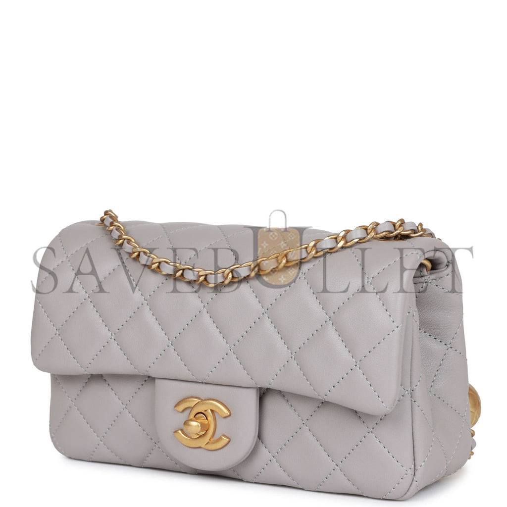 CHANEL PEARL CRUSH MINI RECTANGULAR FLAP BAG LIGHT GREY LAMBSKIN ANTIQUE GOLD HARDWARE (20*13*6cm) CHANEL PEARL CRUSH MINI RECTANGULAR FLAP BAG LIGHT GREY LAMBSKIN ANTIQUE GOLD HARDWARE (20*13*6cm)