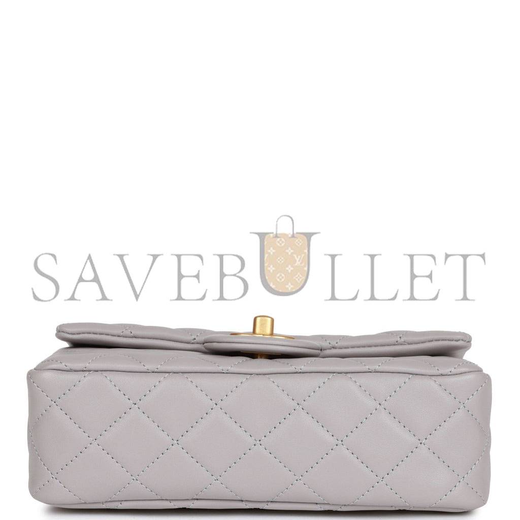 CHANEL PEARL CRUSH MINI RECTANGULAR FLAP BAG LIGHT GREY LAMBSKIN ANTIQUE GOLD HARDWARE (20*13*6cm) CHANEL PEARL CRUSH MINI RECTANGULAR FLAP BAG LIGHT GREY LAMBSKIN ANTIQUE GOLD HARDWARE (20*13*6cm)