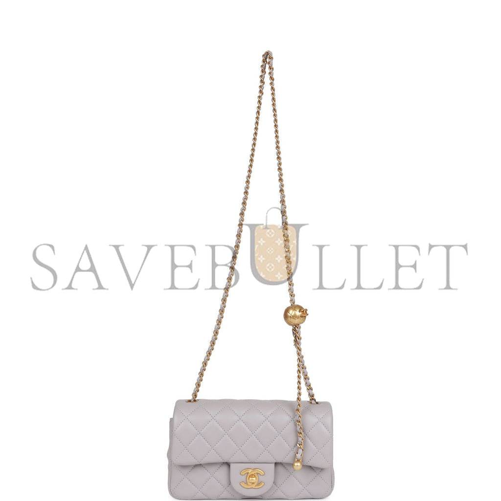 CHANEL PEARL CRUSH MINI RECTANGULAR FLAP BAG LIGHT GREY LAMBSKIN ANTIQUE GOLD HARDWARE (20*13*6cm) CHANEL PEARL CRUSH MINI RECTANGULAR FLAP BAG LIGHT GREY LAMBSKIN ANTIQUE GOLD HARDWARE (20*13*6cm)
