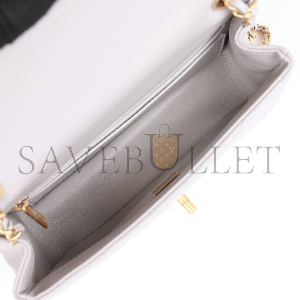 CHANEL PEARL CRUSH MINI RECTANGULAR FLAP BAG LIGHT GREY LAMBSKIN ANTIQUE GOLD HARDWARE (20*13*6cm) CHANEL PEARL CRUSH MINI RECTANGULAR FLAP BAG LIGHT GREY LAMBSKIN ANTIQUE GOLD HARDWARE (20*13*6cm)
