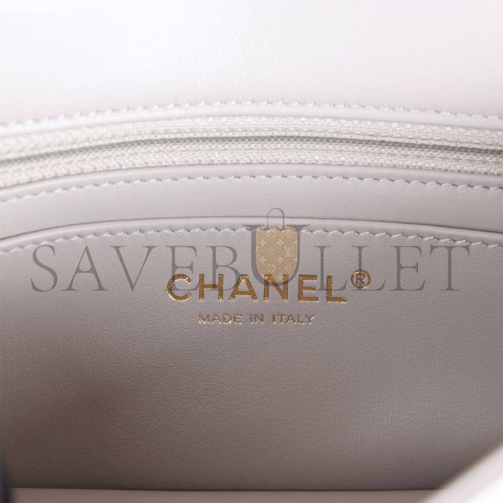 CHANEL PEARL CRUSH MINI RECTANGULAR FLAP BAG LIGHT GREY LAMBSKIN ANTIQUE GOLD HARDWARE (20*13*6cm) CHANEL PEARL CRUSH MINI RECTANGULAR FLAP BAG LIGHT GREY LAMBSKIN ANTIQUE GOLD HARDWARE (20*13*6cm)