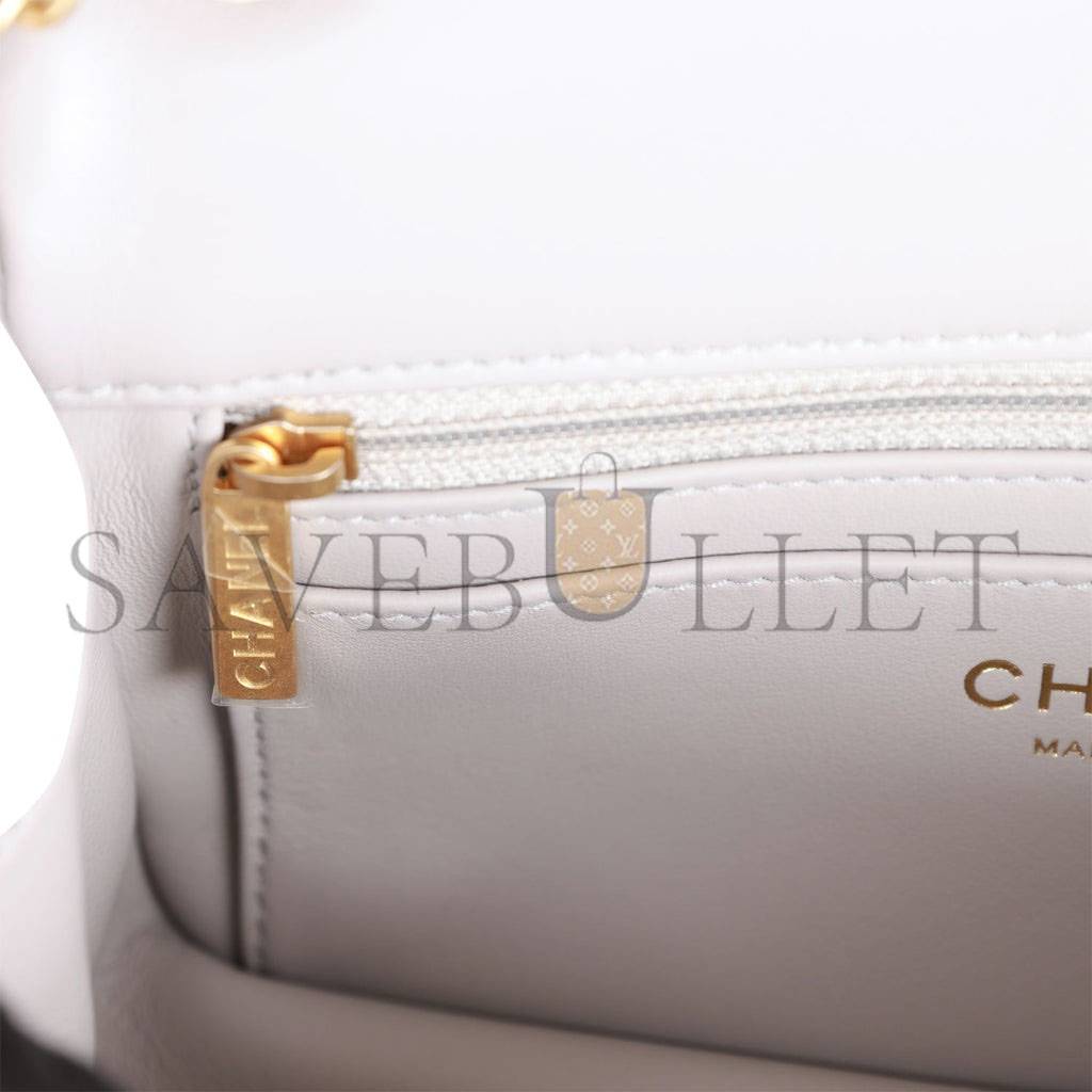 CHANEL PEARL CRUSH MINI RECTANGULAR FLAP BAG LIGHT GREY LAMBSKIN ANTIQUE GOLD HARDWARE (20*13*6cm) CHANEL PEARL CRUSH MINI RECTANGULAR FLAP BAG LIGHT GREY LAMBSKIN ANTIQUE GOLD HARDWARE (20*13*6cm)
