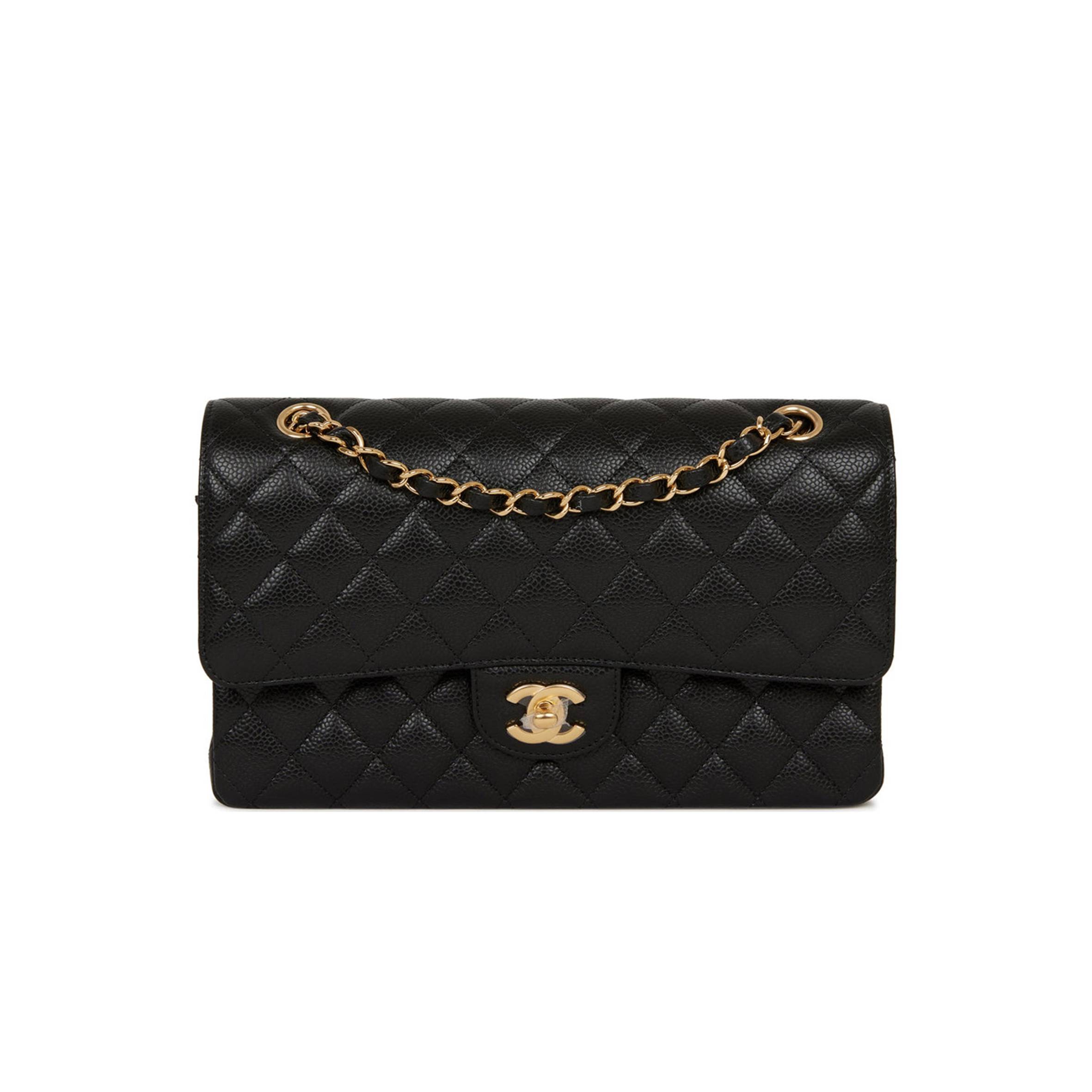 CHANEL MEDIUM CLASSIC DOUBLE FLAP BAG BLACK QUILTED CAVIAR GOLD HARDWARE (25*15*7cm) CHANEL MEDIUM CLASSIC DOUBLE FLAP BAG BLACK QUILTED CAVIAR GOLD HARDWARE (25*15*7cm)