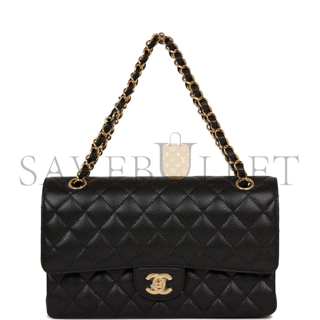 CHANEL MEDIUM CLASSIC DOUBLE FLAP BAG BLACK QUILTED CAVIAR GOLD HARDWARE (25*15*7cm) CHANEL MEDIUM CLASSIC DOUBLE FLAP BAG BLACK QUILTED CAVIAR GOLD HARDWARE (25*15*7cm)