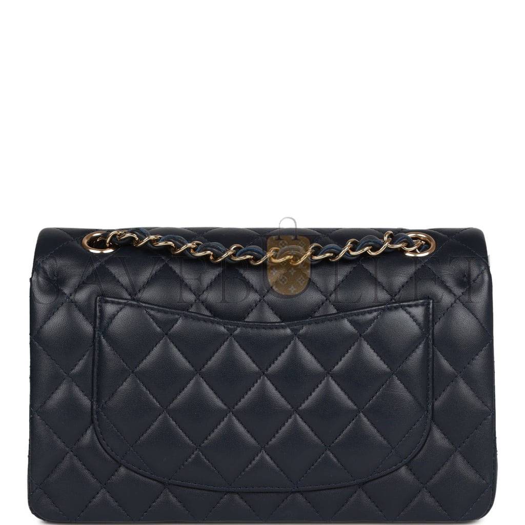 CHANEL SMALL CLASSIC DOUBLE FLAP NAVY LAMBSKIN LIGHT GOLD HARDWARE (23*13*6cm) CHANEL SMALL CLASSIC DOUBLE FLAP NAVY LAMBSKIN LIGHT GOLD HARDWARE (23*13*6cm)