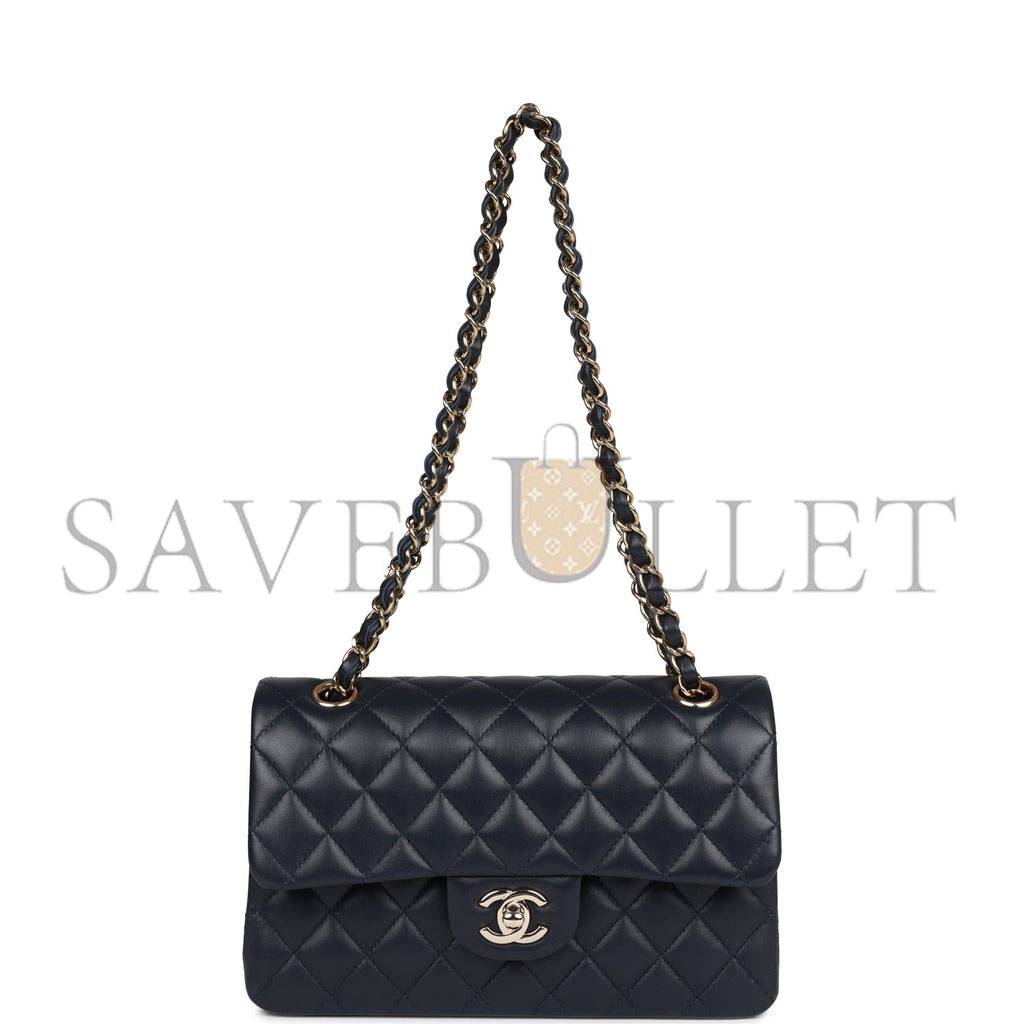 CHANEL SMALL CLASSIC DOUBLE FLAP NAVY LAMBSKIN LIGHT GOLD HARDWARE (23*13*6cm) CHANEL SMALL CLASSIC DOUBLE FLAP NAVY LAMBSKIN LIGHT GOLD HARDWARE (23*13*6cm)