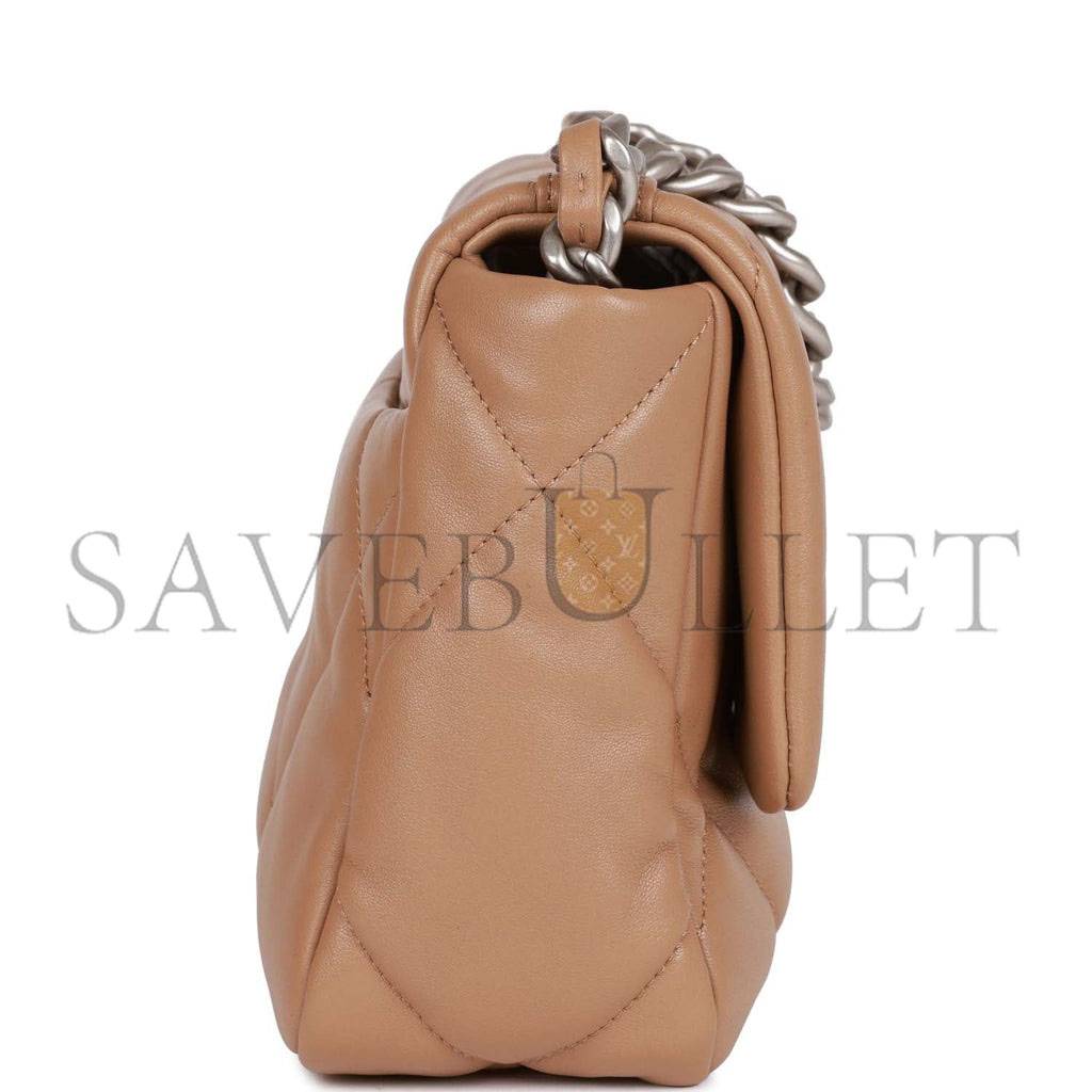 CHANEL MEDIUM 19 FLAP BAG BEIGE CALFSKIN MIXED HARDWARE (25*16*9cm) CHANEL MEDIUM 19 FLAP BAG BEIGE CALFSKIN MIXED HARDWARE (25*16*9cm)