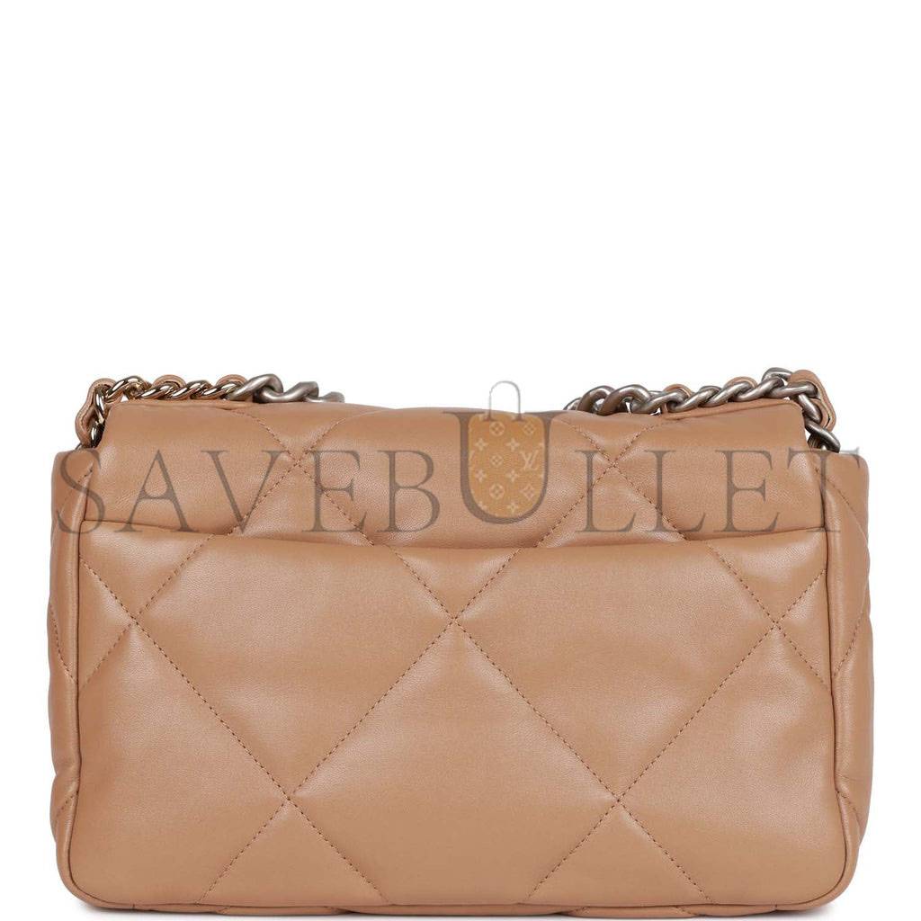 CHANEL MEDIUM 19 FLAP BAG BEIGE CALFSKIN MIXED HARDWARE (25*16*9cm) CHANEL MEDIUM 19 FLAP BAG BEIGE CALFSKIN MIXED HARDWARE (25*16*9cm)