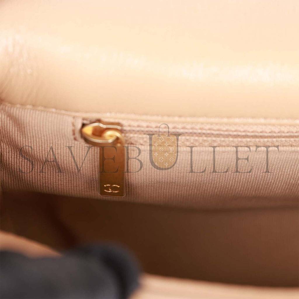 CHANEL MEDIUM 19 FLAP BAG BEIGE CALFSKIN MIXED HARDWARE (25*16*9cm) CHANEL MEDIUM 19 FLAP BAG BEIGE CALFSKIN MIXED HARDWARE (25*16*9cm)