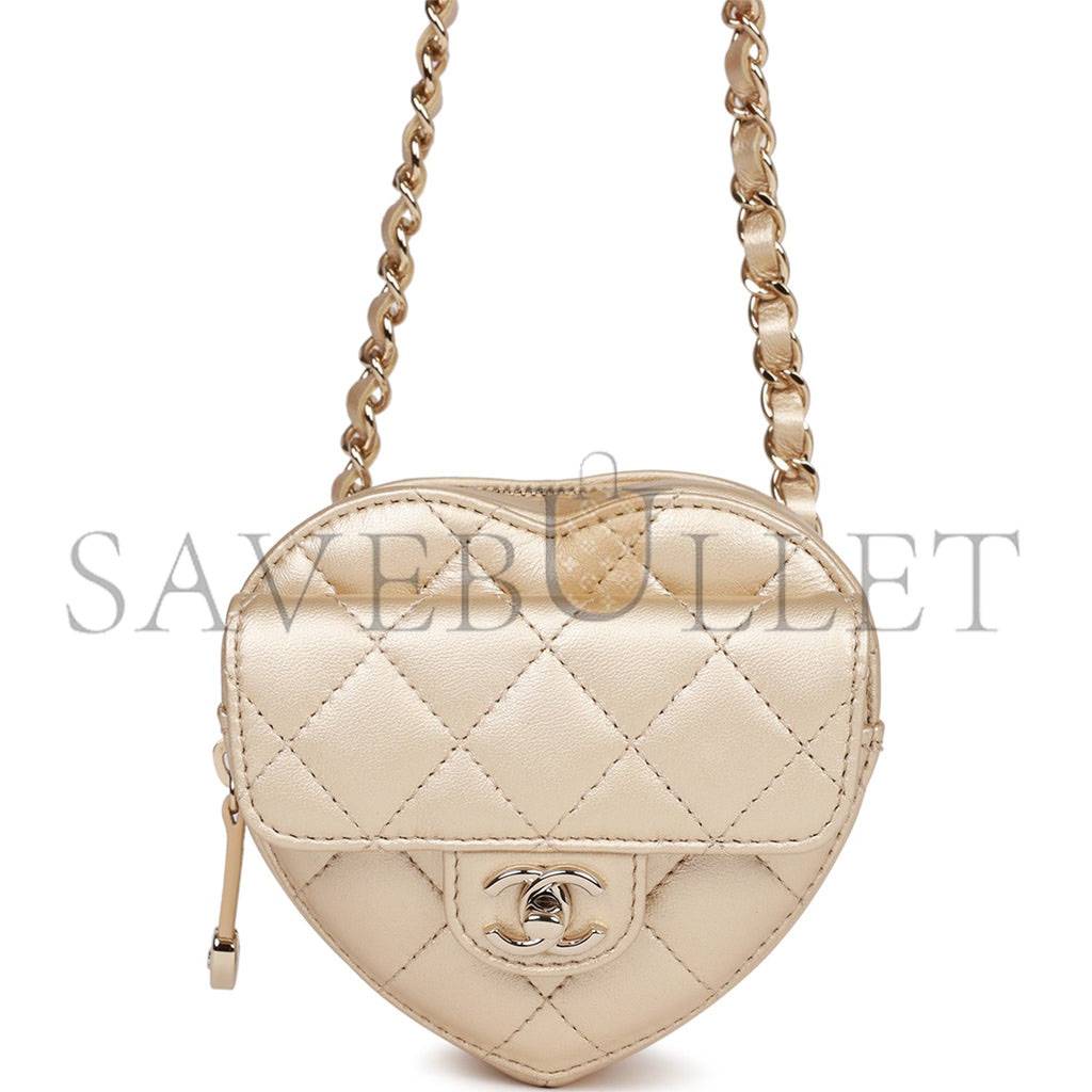 CHANEL CC IN LOVE HEART BELT BAG GOLD LAMBSKIN LIGHT GOLD HARDWARE (11*10*4cm) CHANEL CC IN LOVE HEART BELT BAG GOLD LAMBSKIN LIGHT GOLD HARDWARE (11*10*4cm)