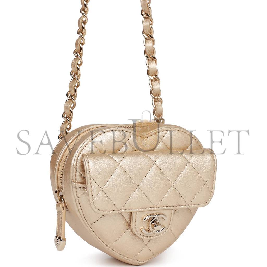 CHANEL CC IN LOVE HEART BELT BAG GOLD LAMBSKIN LIGHT GOLD HARDWARE (11*10*4cm) CHANEL CC IN LOVE HEART BELT BAG GOLD LAMBSKIN LIGHT GOLD HARDWARE (11*10*4cm)