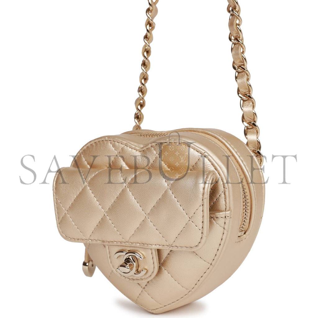 CHANEL CC IN LOVE HEART BELT BAG GOLD LAMBSKIN LIGHT GOLD HARDWARE (11*10*4cm) CHANEL CC IN LOVE HEART BELT BAG GOLD LAMBSKIN LIGHT GOLD HARDWARE (11*10*4cm)