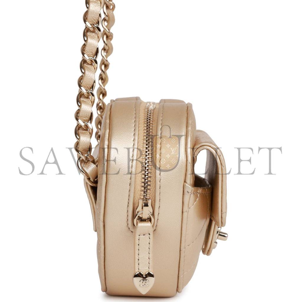 CHANEL CC IN LOVE HEART BELT BAG GOLD LAMBSKIN LIGHT GOLD HARDWARE (11*10*4cm) CHANEL CC IN LOVE HEART BELT BAG GOLD LAMBSKIN LIGHT GOLD HARDWARE (11*10*4cm)