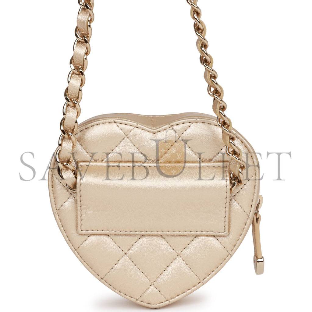 CHANEL CC IN LOVE HEART BELT BAG GOLD LAMBSKIN LIGHT GOLD HARDWARE (11*10*4cm) CHANEL CC IN LOVE HEART BELT BAG GOLD LAMBSKIN LIGHT GOLD HARDWARE (11*10*4cm)
