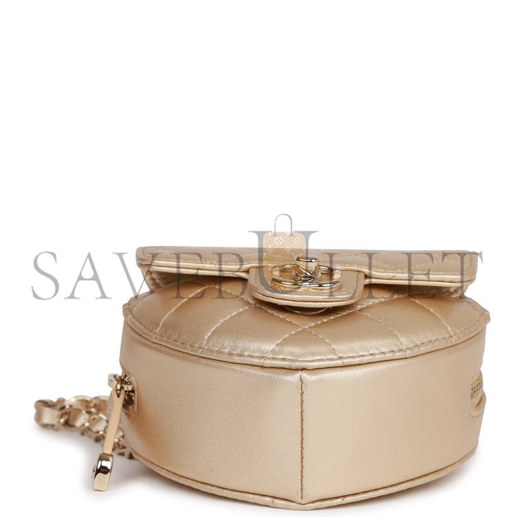 CHANEL CC IN LOVE HEART BELT BAG GOLD LAMBSKIN LIGHT GOLD HARDWARE (11*10*4cm) CHANEL CC IN LOVE HEART BELT BAG GOLD LAMBSKIN LIGHT GOLD HARDWARE (11*10*4cm)