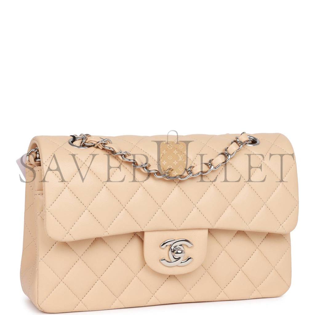 CHANEL SMALL CLASSIC DOUBLE FLAP BEIGE LAMBSKIN SILVER HARDWARE (23*13*6cm) CHANEL SMALL CLASSIC DOUBLE FLAP BEIGE LAMBSKIN SILVER HARDWARE (23*13*6cm)