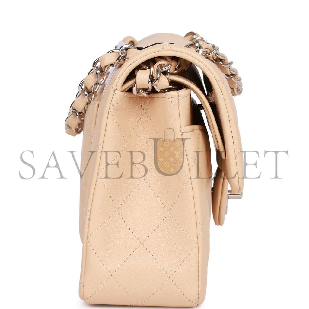 CHANEL SMALL CLASSIC DOUBLE FLAP BEIGE LAMBSKIN SILVER HARDWARE (23*13*6cm) CHANEL SMALL CLASSIC DOUBLE FLAP BEIGE LAMBSKIN SILVER HARDWARE (23*13*6cm)