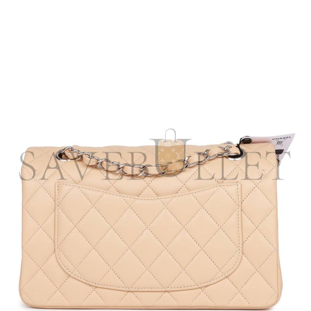 CHANEL SMALL CLASSIC DOUBLE FLAP BEIGE LAMBSKIN SILVER HARDWARE (23*13*6cm) CHANEL SMALL CLASSIC DOUBLE FLAP BEIGE LAMBSKIN SILVER HARDWARE (23*13*6cm)
