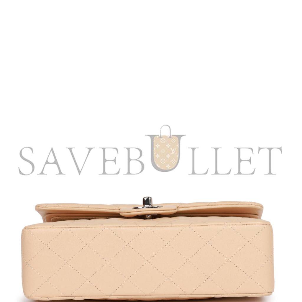 CHANEL SMALL CLASSIC DOUBLE FLAP BEIGE LAMBSKIN SILVER HARDWARE (23*13*6cm) CHANEL SMALL CLASSIC DOUBLE FLAP BEIGE LAMBSKIN SILVER HARDWARE (23*13*6cm)