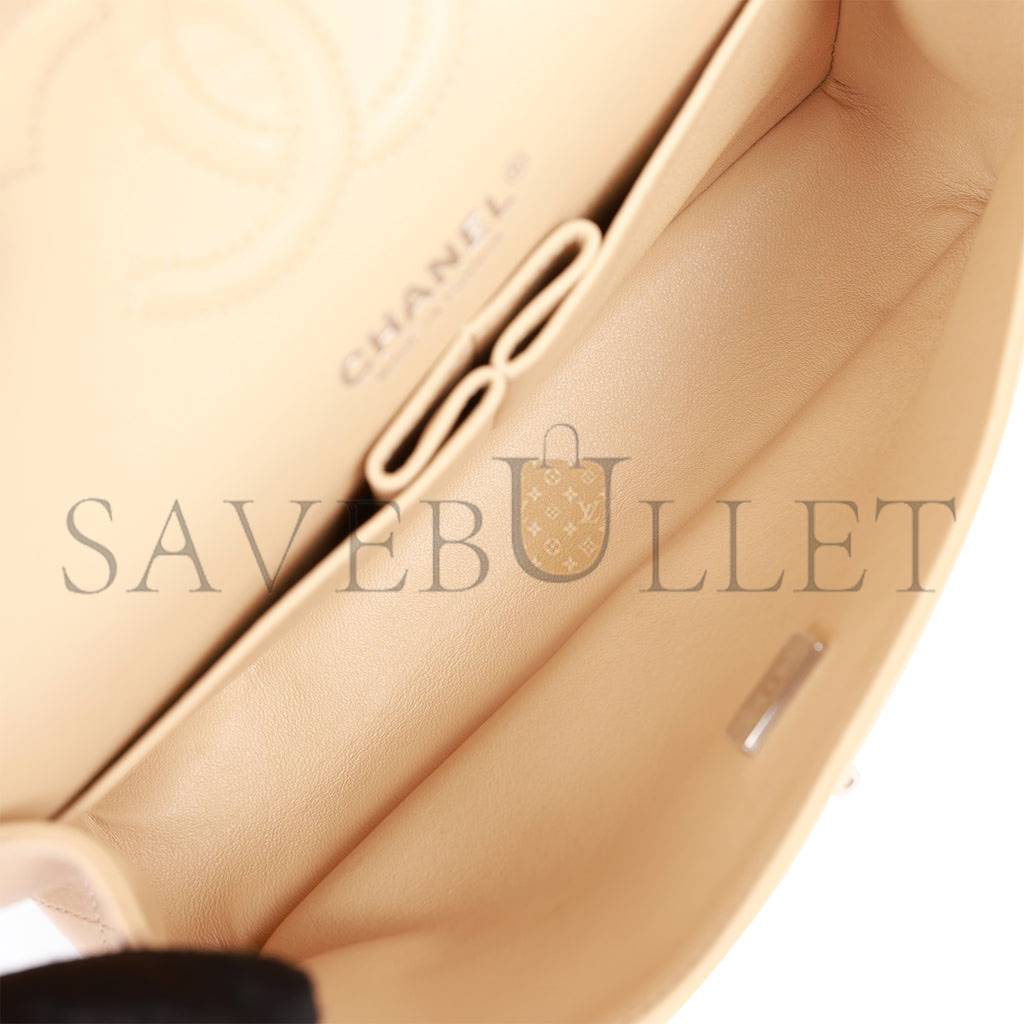 CHANEL SMALL CLASSIC DOUBLE FLAP BEIGE LAMBSKIN SILVER HARDWARE (23*13*6cm) CHANEL SMALL CLASSIC DOUBLE FLAP BEIGE LAMBSKIN SILVER HARDWARE (23*13*6cm)