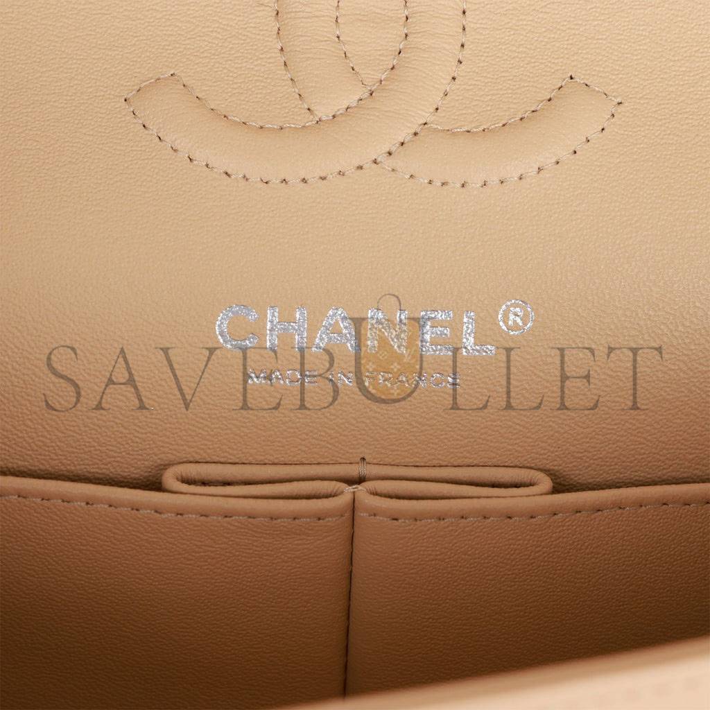 CHANEL SMALL CLASSIC DOUBLE FLAP BEIGE LAMBSKIN SILVER HARDWARE (23*13*6cm) CHANEL SMALL CLASSIC DOUBLE FLAP BEIGE LAMBSKIN SILVER HARDWARE (23*13*6cm)