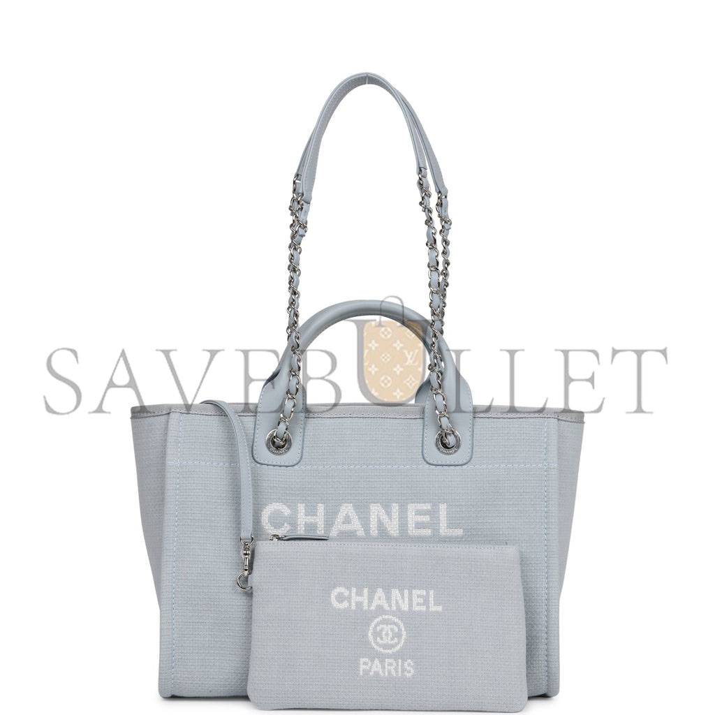 CHANEL SMALL DEAUVILLE SHOPPING BAG BLUE BOUCLE SILVER HARDWARE (34*27*15cm) CHANEL SMALL DEAUVILLE SHOPPING BAG BLUE BOUCLE SILVER HARDWARE (34*27*15cm)