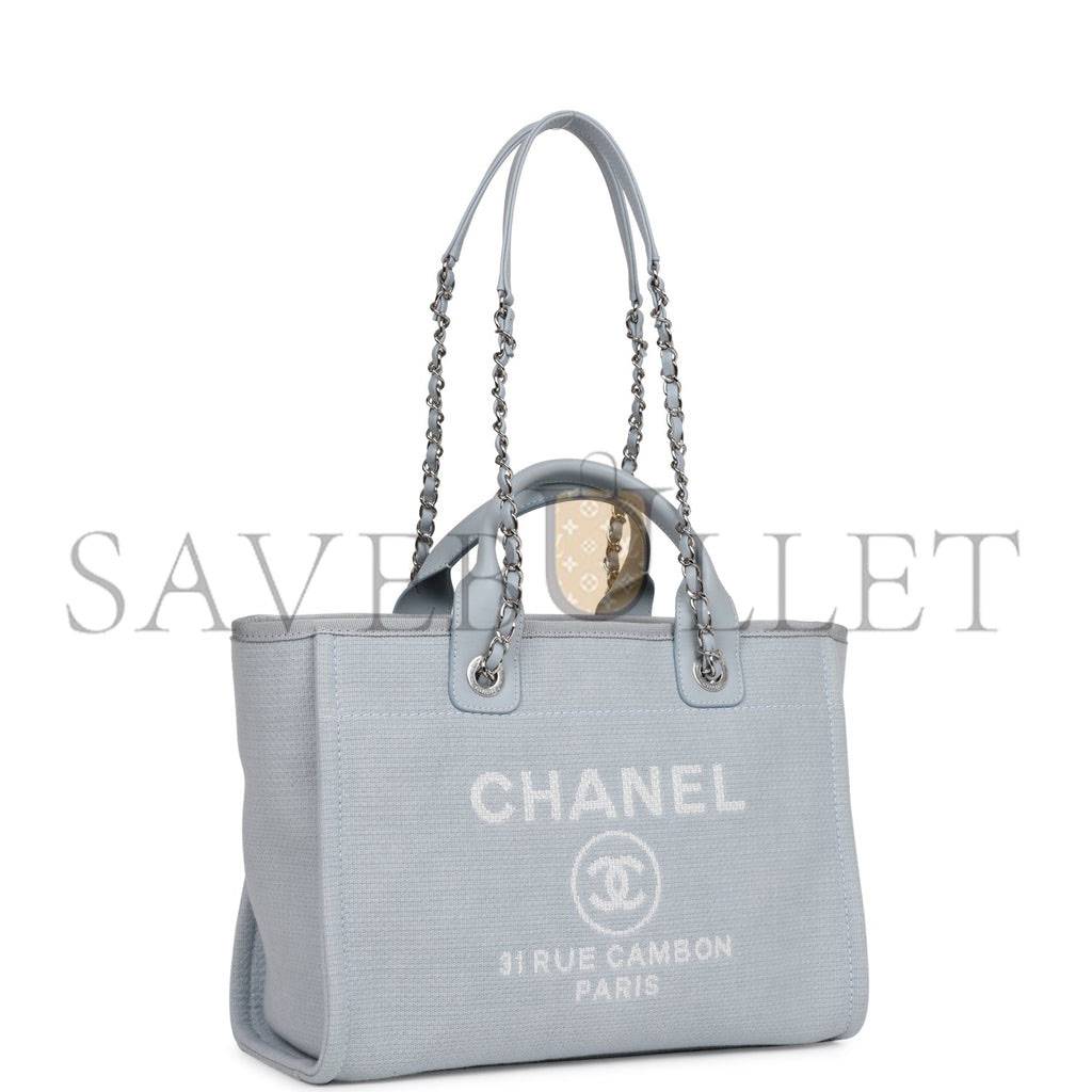 CHANEL SMALL DEAUVILLE SHOPPING BAG BLUE BOUCLE SILVER HARDWARE (34*27*15cm) CHANEL SMALL DEAUVILLE SHOPPING BAG BLUE BOUCLE SILVER HARDWARE (34*27*15cm)