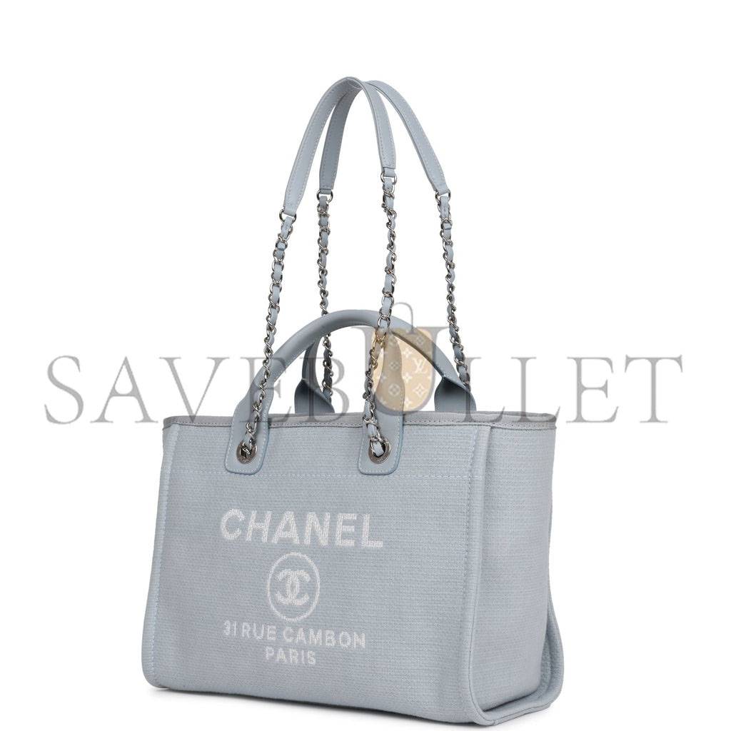 CHANEL SMALL DEAUVILLE SHOPPING BAG BLUE BOUCLE SILVER HARDWARE (34*27*15cm) CHANEL SMALL DEAUVILLE SHOPPING BAG BLUE BOUCLE SILVER HARDWARE (34*27*15cm)