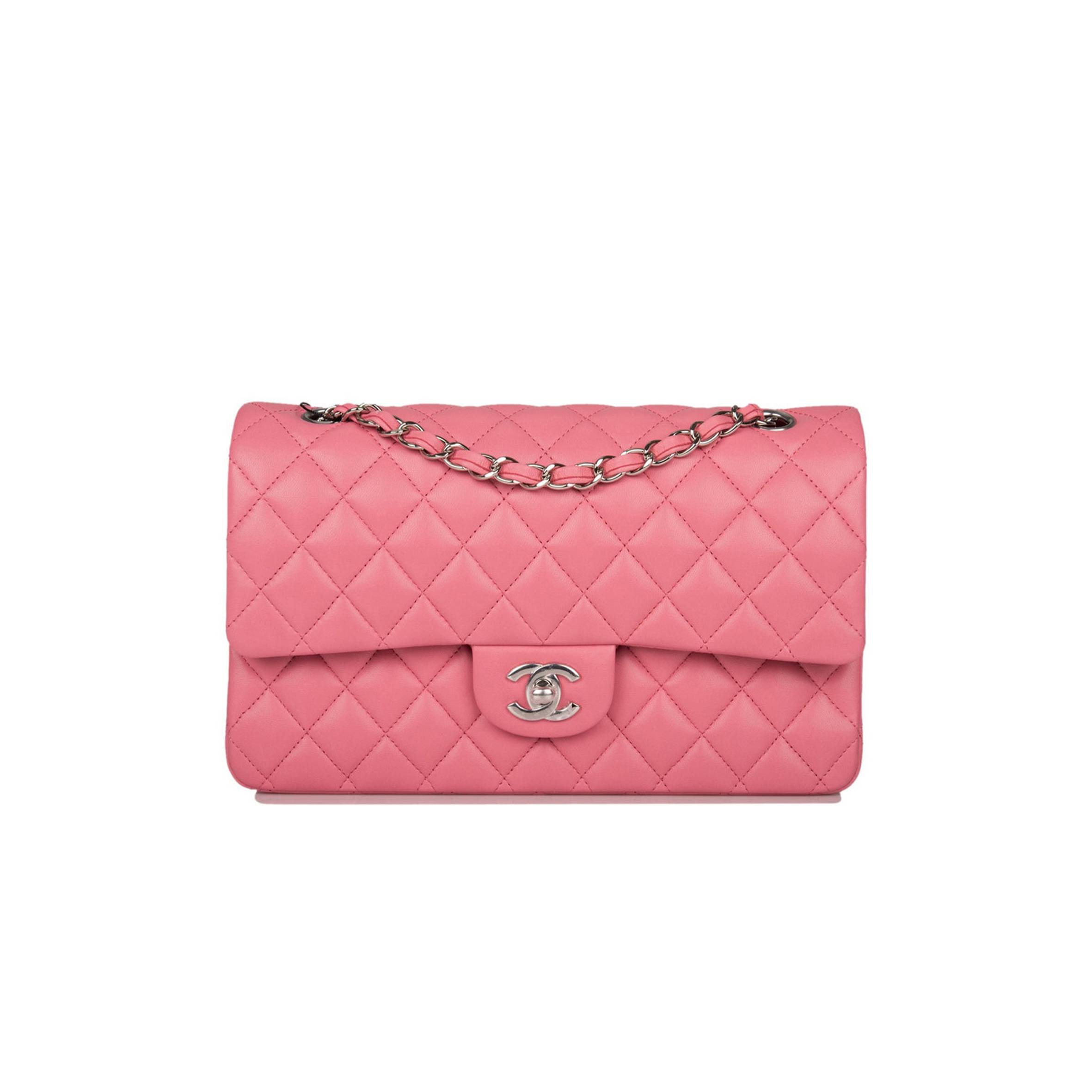 CHANEL MEDIUM CLASSIC DOUBLE FLAP BAG ROSE QUILTED LAMBSKIN SILVER HARDWARE (25*15*7cm) CHANEL MEDIUM CLASSIC DOUBLE FLAP BAG ROSE QUILTED LAMBSKIN SILVER HARDWARE (25*15*7cm)