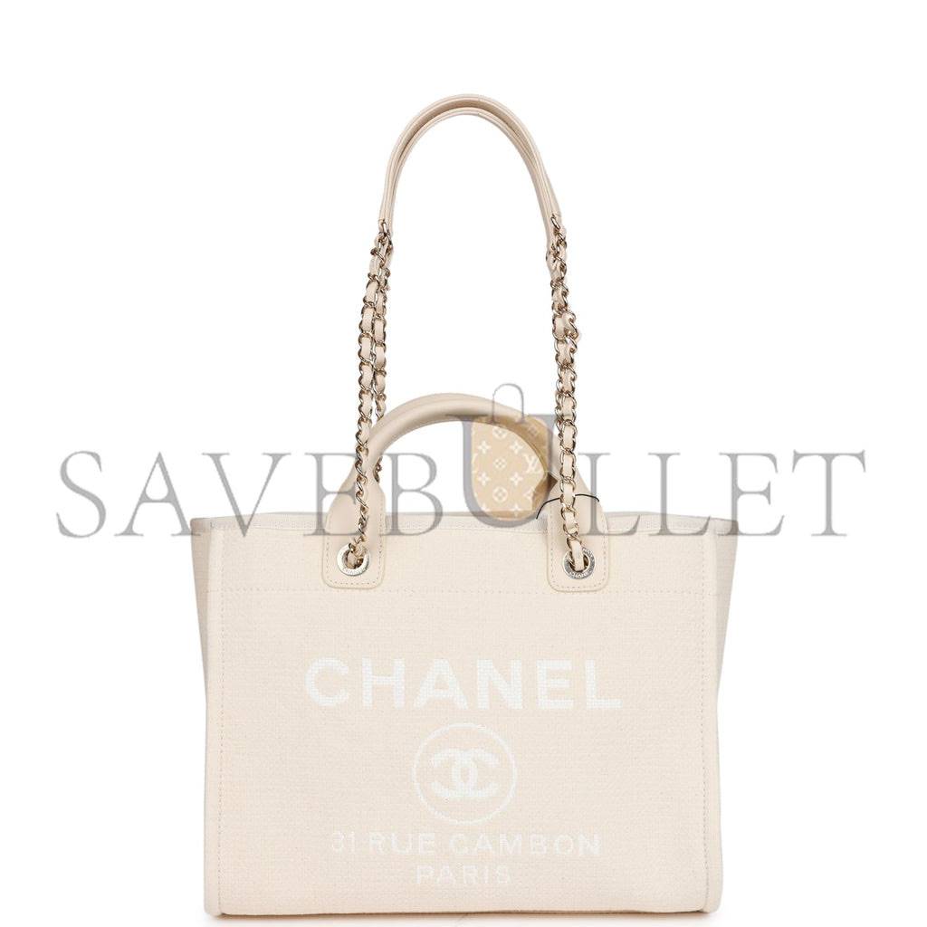 CHANEL LARGE DEAUVILLE SHOPPING BAG WHITE BOUCLE LIGHT GOLD HARDWARE (41*28*15cm) CHANEL LARGE DEAUVILLE SHOPPING BAG WHITE BOUCLE LIGHT GOLD HARDWARE (41*28*15cm)