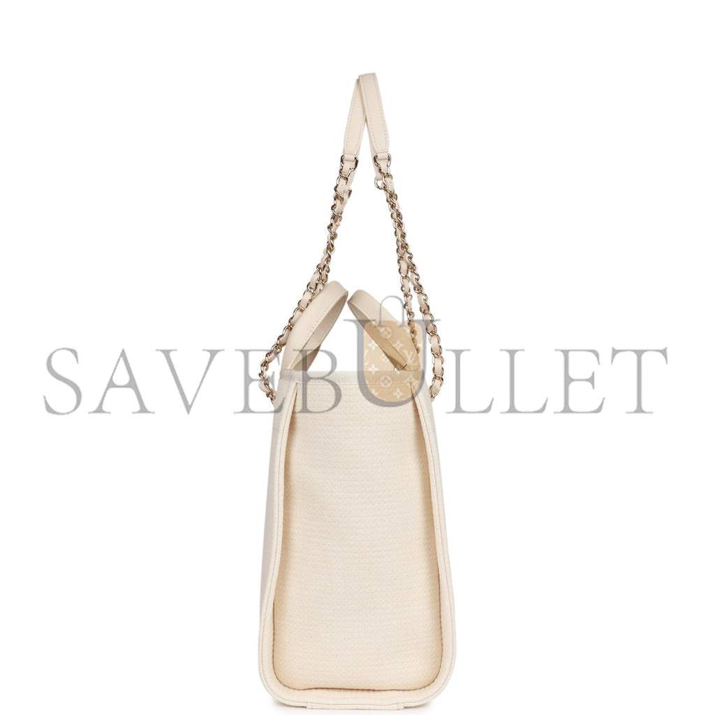 CHANEL LARGE DEAUVILLE SHOPPING BAG WHITE BOUCLE LIGHT GOLD HARDWARE (41*28*15cm) CHANEL LARGE DEAUVILLE SHOPPING BAG WHITE BOUCLE LIGHT GOLD HARDWARE (41*28*15cm)