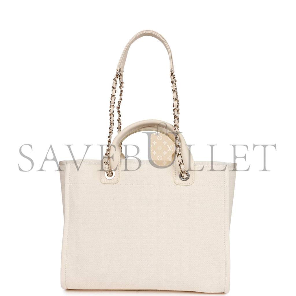CHANEL LARGE DEAUVILLE SHOPPING BAG WHITE BOUCLE LIGHT GOLD HARDWARE (41*28*15cm) CHANEL LARGE DEAUVILLE SHOPPING BAG WHITE BOUCLE LIGHT GOLD HARDWARE (41*28*15cm)