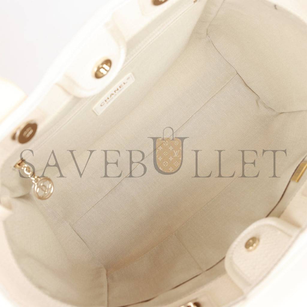 CHANEL LARGE DEAUVILLE SHOPPING BAG WHITE BOUCLE LIGHT GOLD HARDWARE (41*28*15cm) CHANEL LARGE DEAUVILLE SHOPPING BAG WHITE BOUCLE LIGHT GOLD HARDWARE (41*28*15cm)