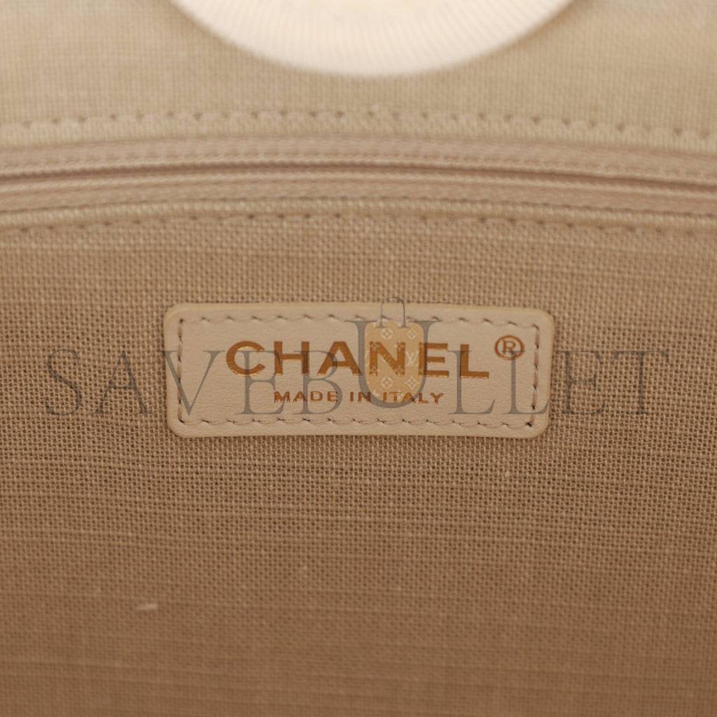 CHANEL LARGE DEAUVILLE SHOPPING BAG WHITE BOUCLE LIGHT GOLD HARDWARE (41*28*15cm) CHANEL LARGE DEAUVILLE SHOPPING BAG WHITE BOUCLE LIGHT GOLD HARDWARE (41*28*15cm)
