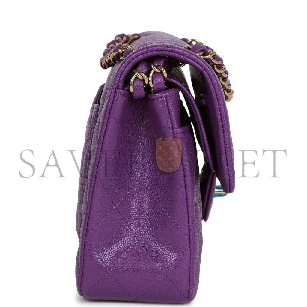 CHANEL SMALL CLASSIC DOUBLE FLAP PURPLE CAVIAR LIGHT GOLD HARDWARE (23*13*6cm) CHANEL SMALL CLASSIC DOUBLE FLAP PURPLE CAVIAR LIGHT GOLD HARDWARE (23*13*6cm)