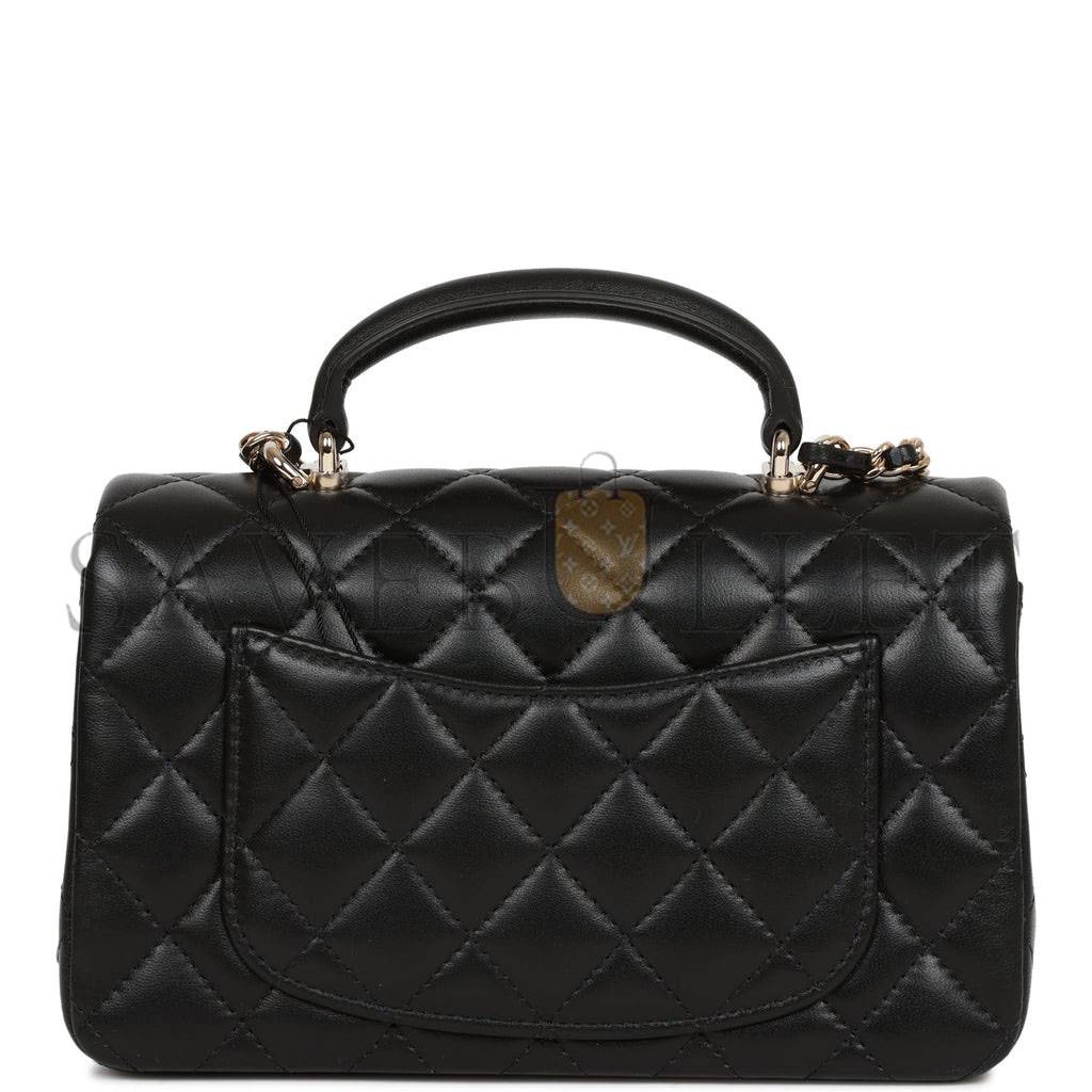 CHANEL MINI RECTANGULAR FLAP BAG WITH TOP HANDLE BLACK LAMBSKIN LIGHT GOLD HARDWARE (22*15*8cm) CHANEL MINI RECTANGULAR FLAP BAG WITH TOP HANDLE BLACK LAMBSKIN LIGHT GOLD HARDWARE (22*15*8cm)