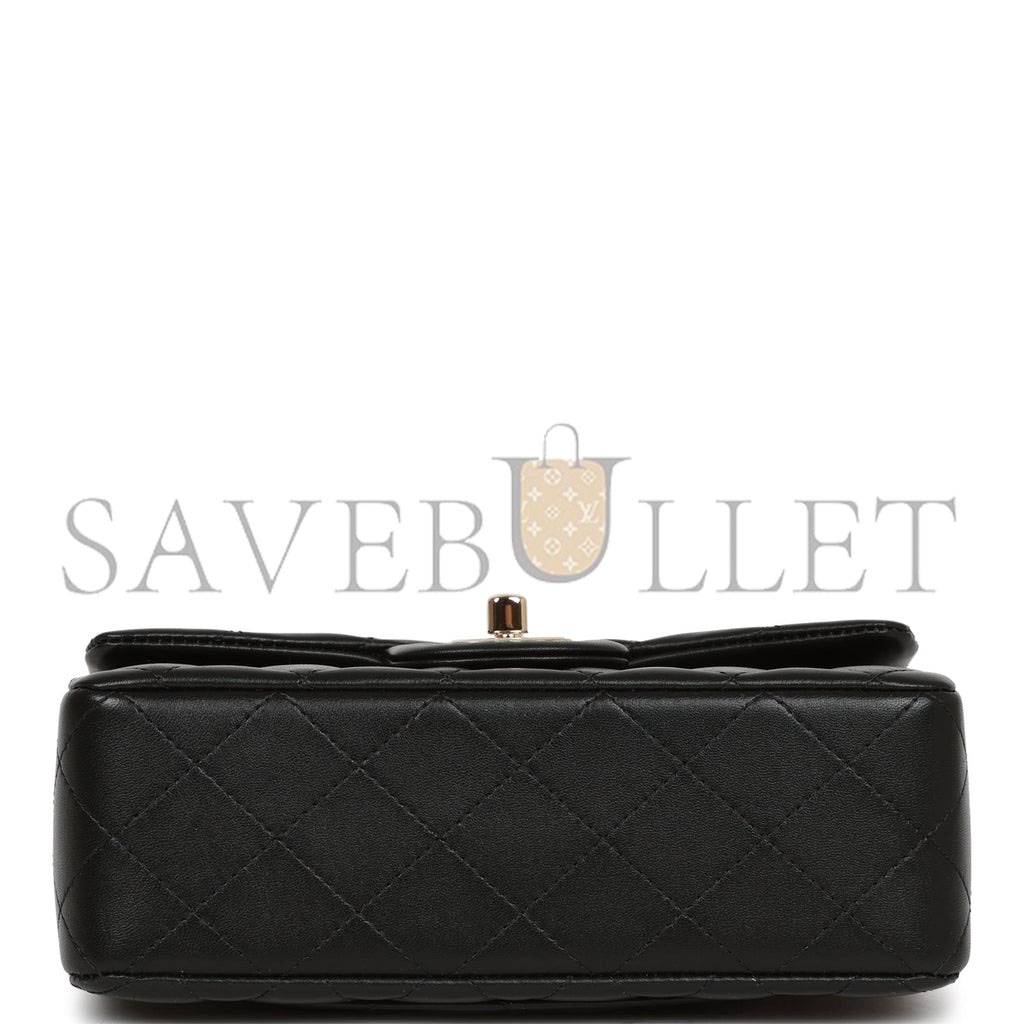 CHANEL MINI RECTANGULAR FLAP BAG WITH TOP HANDLE BLACK LAMBSKIN LIGHT GOLD HARDWARE (22*15*8cm) CHANEL MINI RECTANGULAR FLAP BAG WITH TOP HANDLE BLACK LAMBSKIN LIGHT GOLD HARDWARE (22*15*8cm)