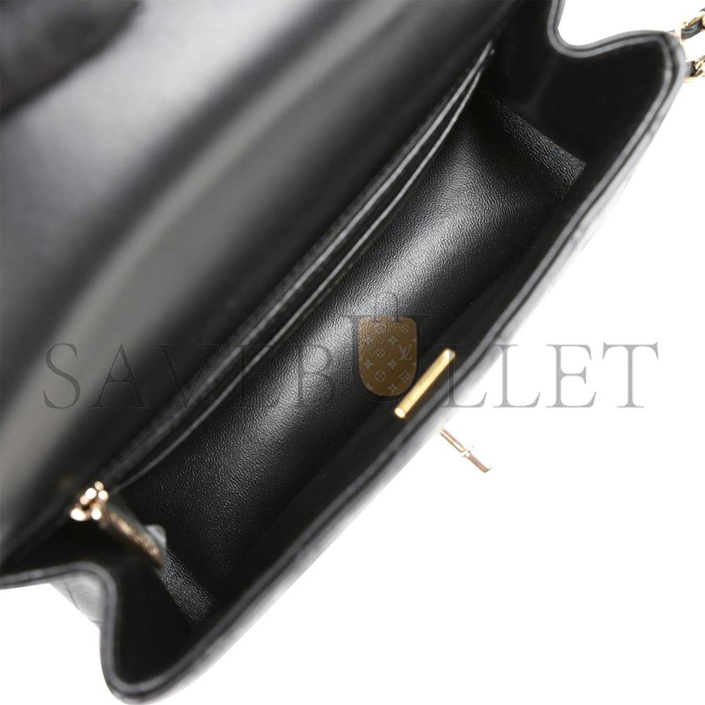 CHANEL MINI RECTANGULAR FLAP BAG WITH TOP HANDLE BLACK LAMBSKIN LIGHT GOLD HARDWARE (22*15*8cm) CHANEL MINI RECTANGULAR FLAP BAG WITH TOP HANDLE BLACK LAMBSKIN LIGHT GOLD HARDWARE (22*15*8cm)