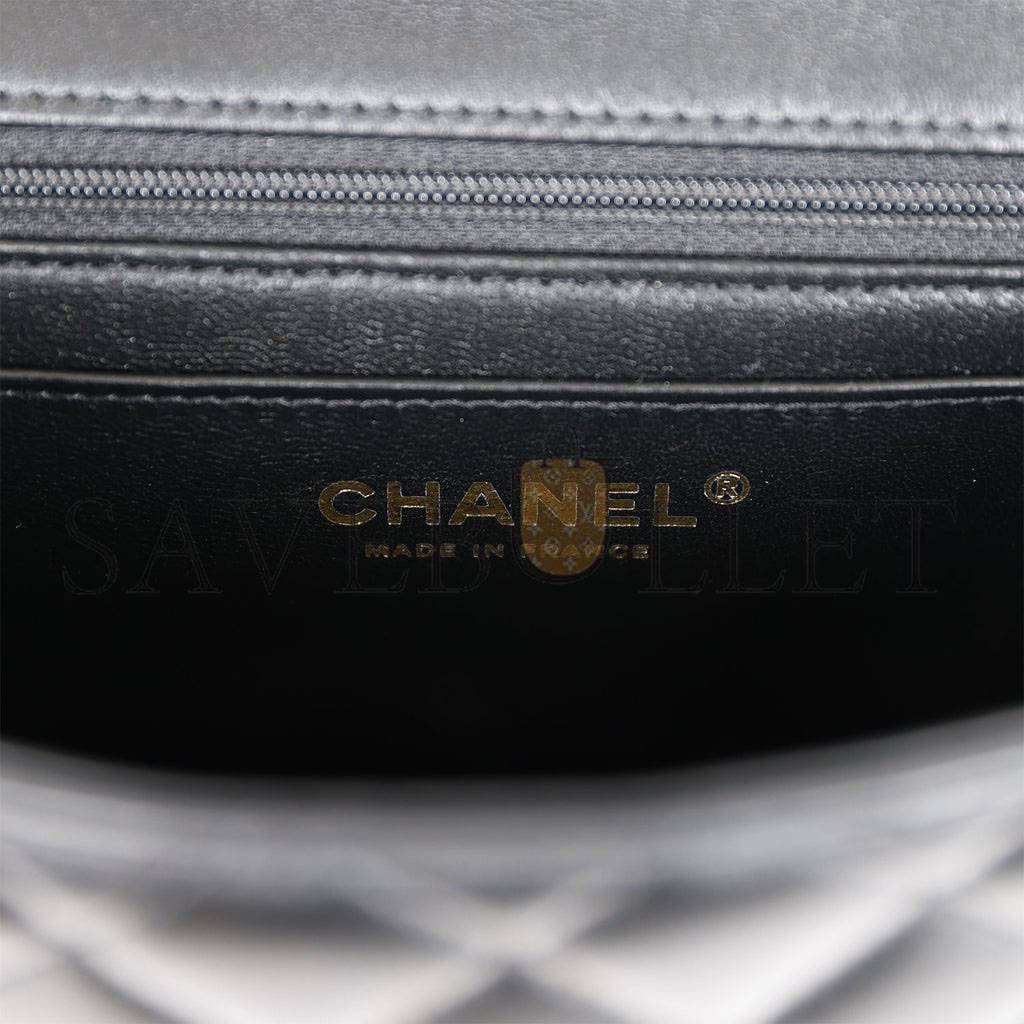 CHANEL MINI RECTANGULAR FLAP BAG WITH TOP HANDLE BLACK LAMBSKIN LIGHT GOLD HARDWARE (22*15*8cm) CHANEL MINI RECTANGULAR FLAP BAG WITH TOP HANDLE BLACK LAMBSKIN LIGHT GOLD HARDWARE (22*15*8cm)