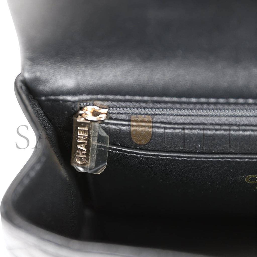 CHANEL MINI RECTANGULAR FLAP BAG WITH TOP HANDLE BLACK LAMBSKIN LIGHT GOLD HARDWARE (22*15*8cm) CHANEL MINI RECTANGULAR FLAP BAG WITH TOP HANDLE BLACK LAMBSKIN LIGHT GOLD HARDWARE (22*15*8cm)