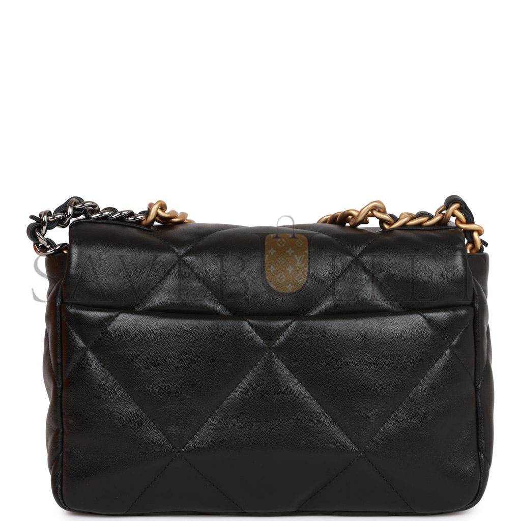CHANEL MEDIUM 19 FLAP BAG BLACK LAMBSKIN MIXED HARDWARE (25*16*9cm) CHANEL MEDIUM 19 FLAP BAG BLACK LAMBSKIN MIXED HARDWARE (25*16*9cm)