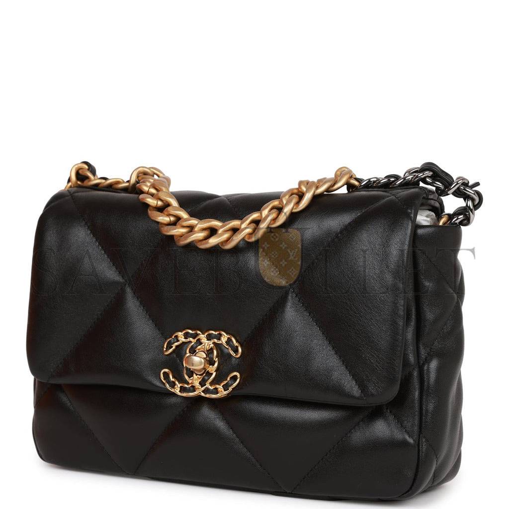 CHANEL MEDIUM 19 FLAP BAG BLACK LAMBSKIN MIXED HARDWARE (25*16*9cm) CHANEL MEDIUM 19 FLAP BAG BLACK LAMBSKIN MIXED HARDWARE (25*16*9cm)